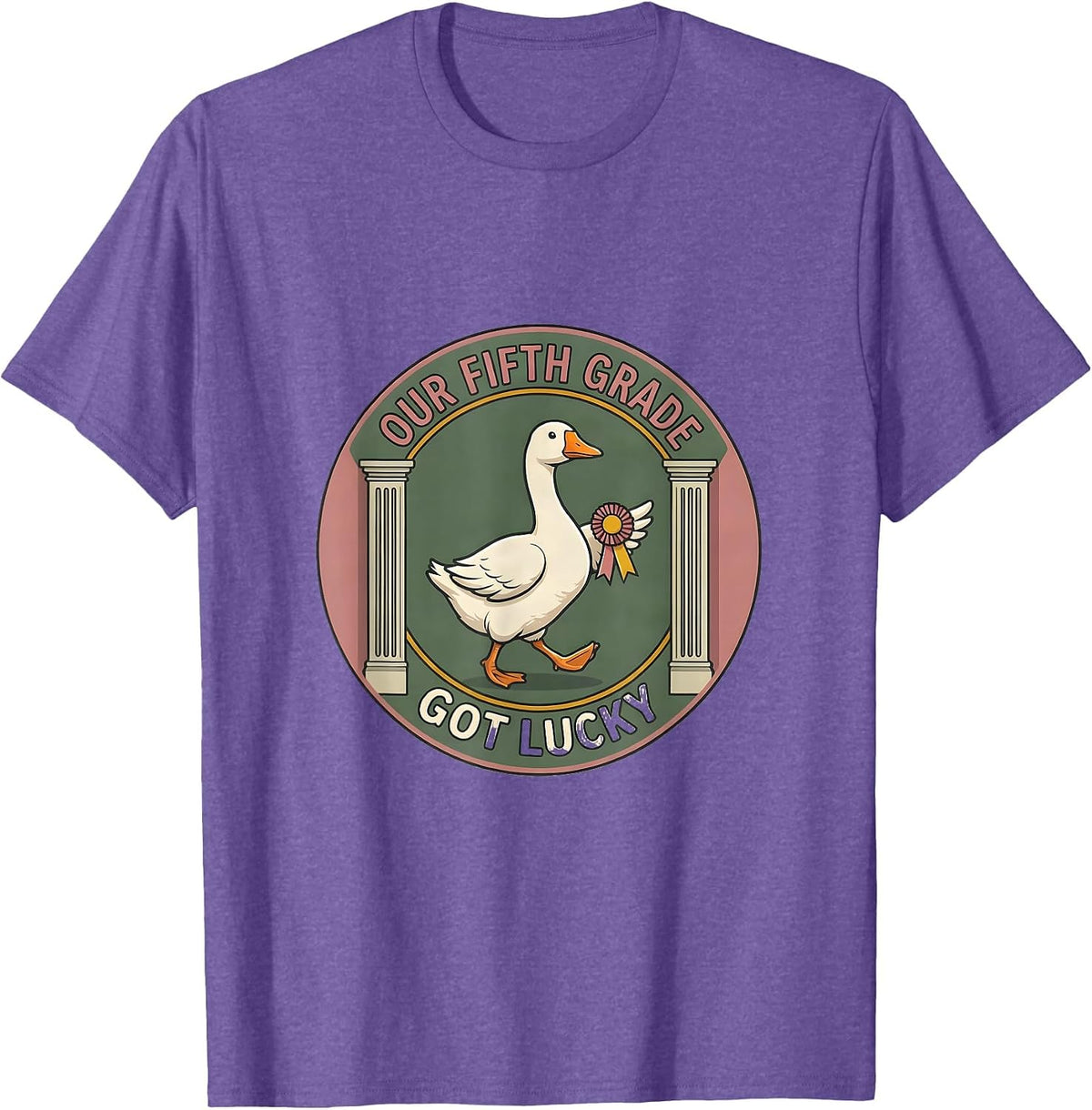 Men's Our Fifth Grade Got Lucky Cute Goose Teacher Back To School T-Shirt - Purple Heather