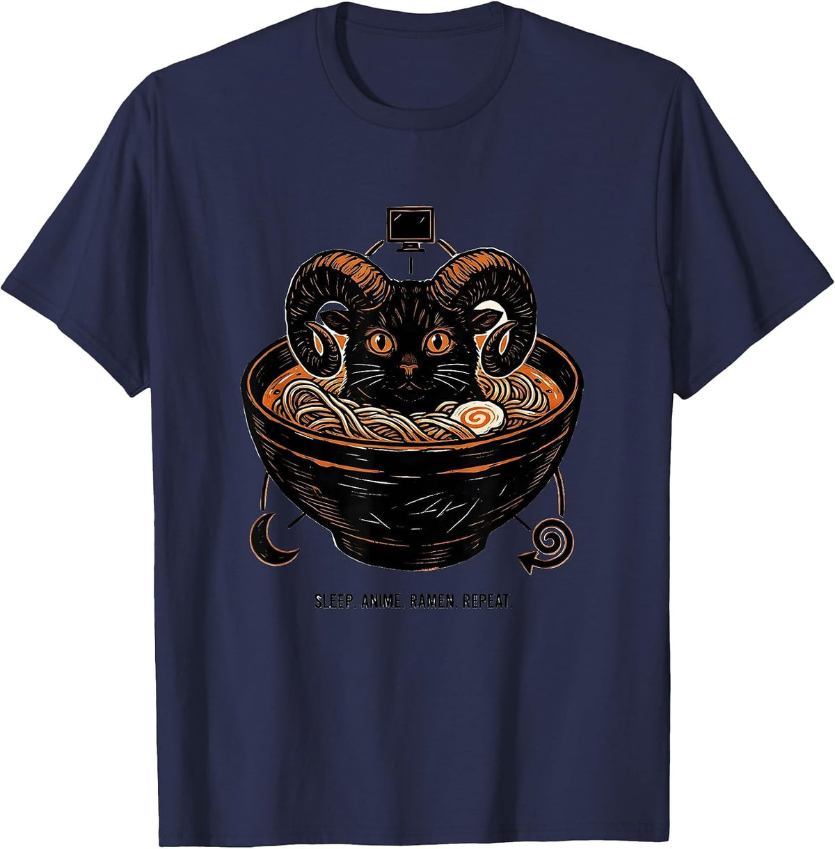 Men's Sleep. Anime. Ramen. Repeat. Funny Kawaii Cat Anime Gift T-Shirt - Navy Blue