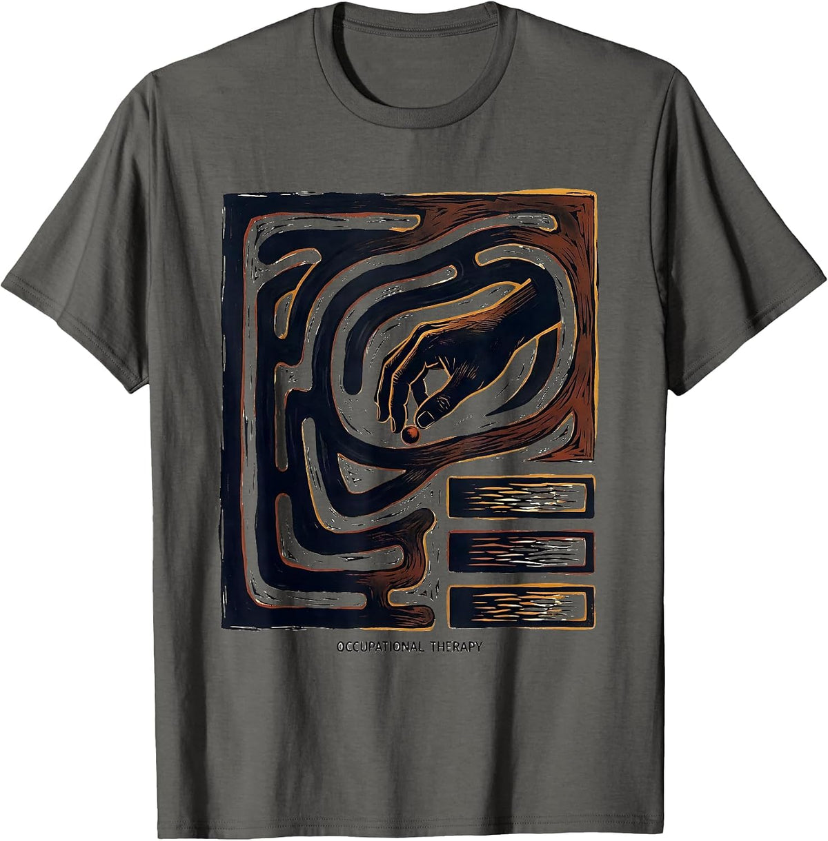 Men's Occupational Therapy Linocut Retro OT Month Practitioner T-Shirt - Asphalt Grey