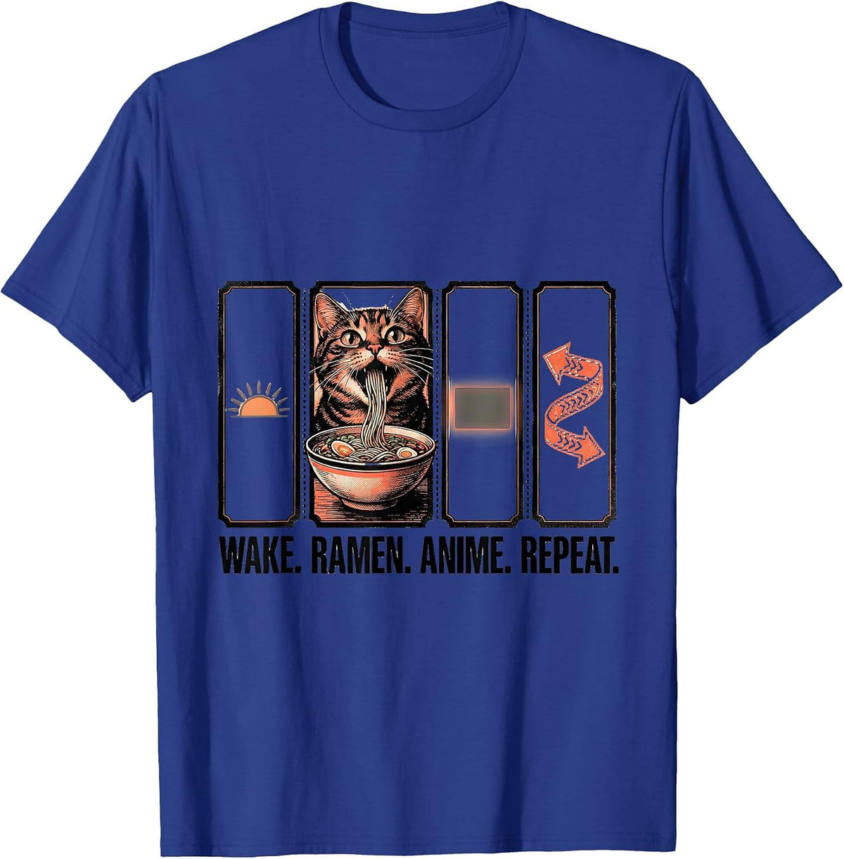 Men's Wake. Ramen. Anime. Repeat. Funny Kawaii Cat Anime Gift T-Shirt - Royal Blue