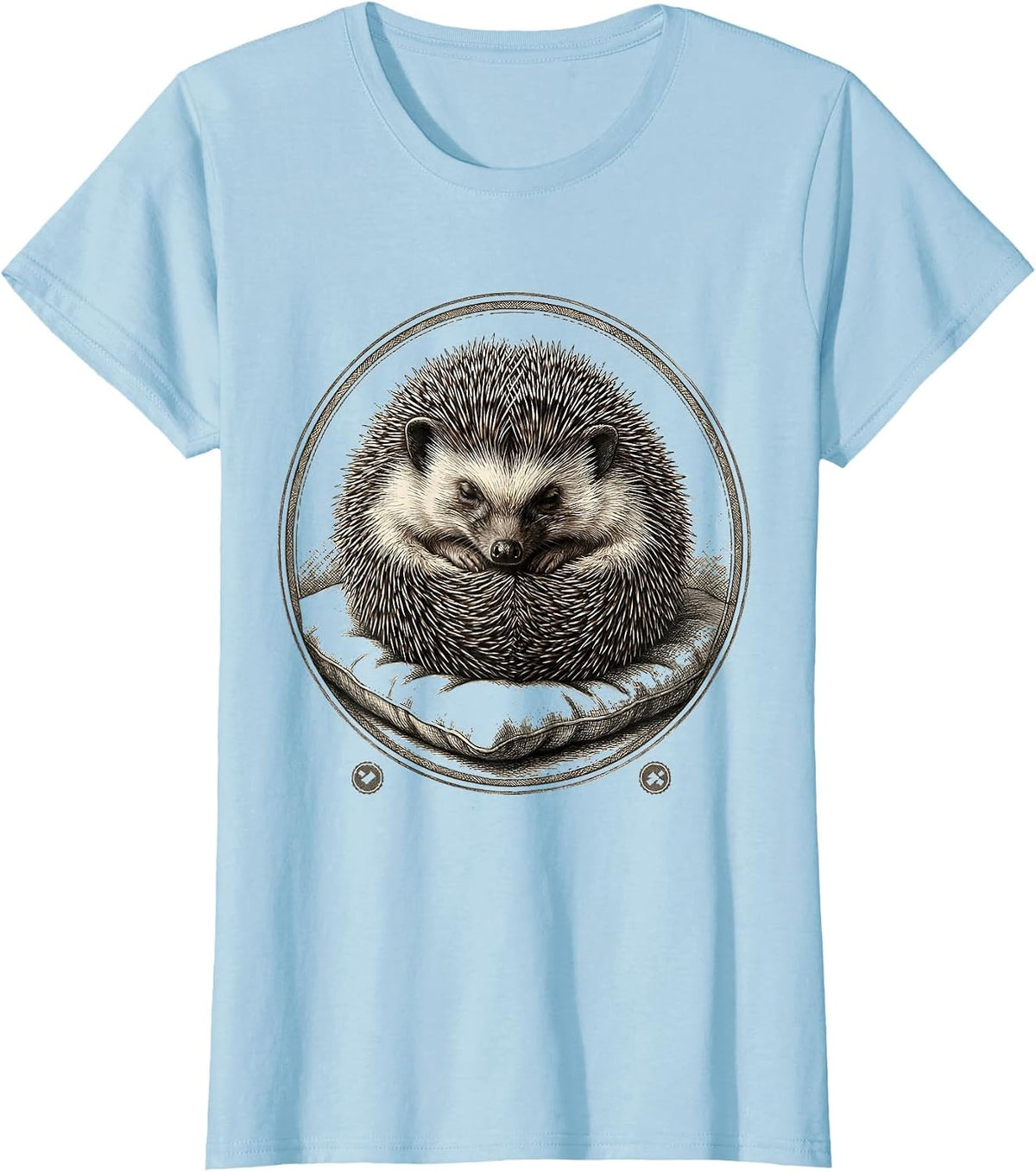 Sleeping Hedgehog Crosshatch Etching Animal Lover Gift T-Shirt - Baby Blue