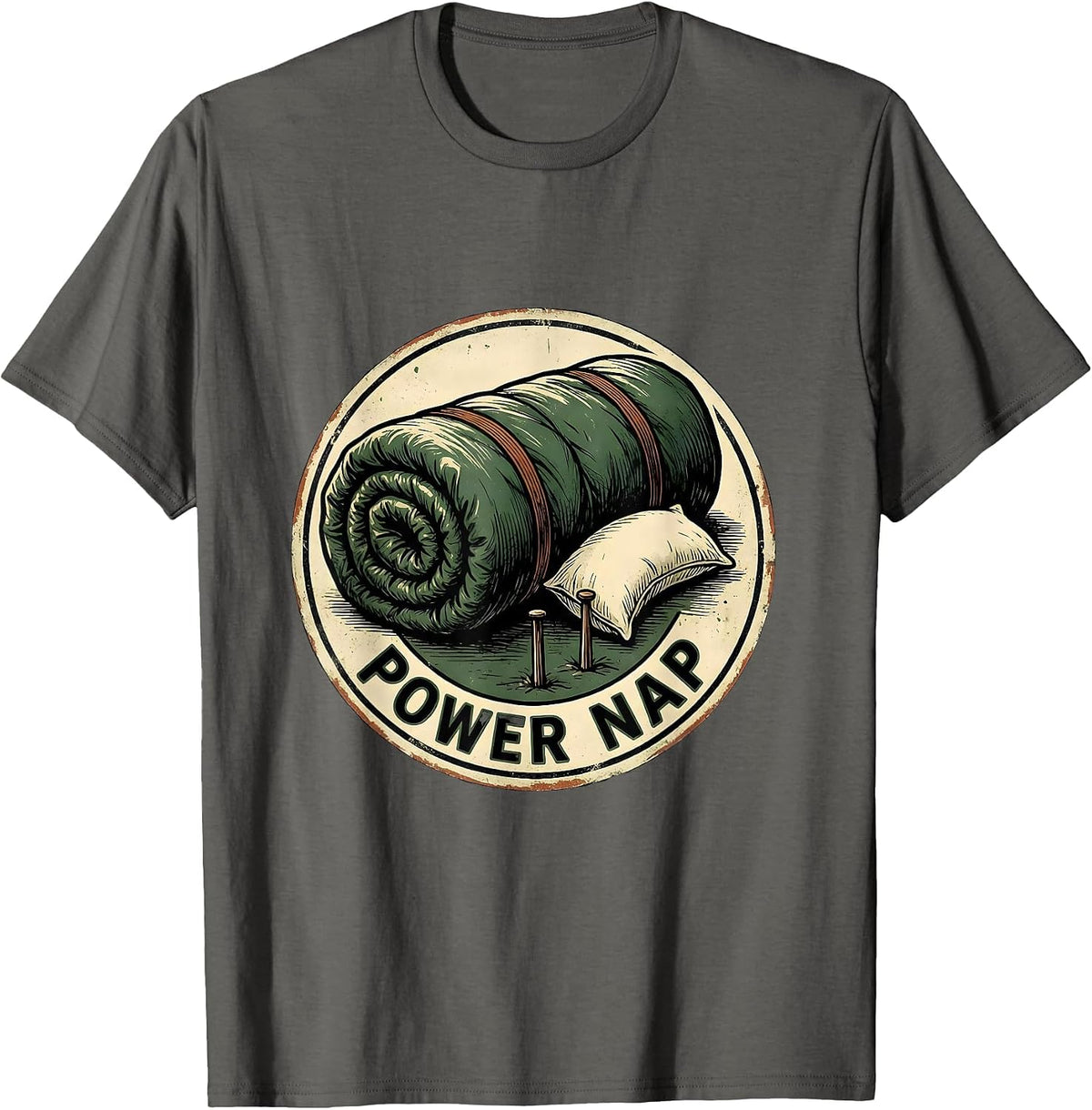 Power Nap Vintage Camping Humor Camp Counselor Hiker T-Shirt - Asphalt Grey