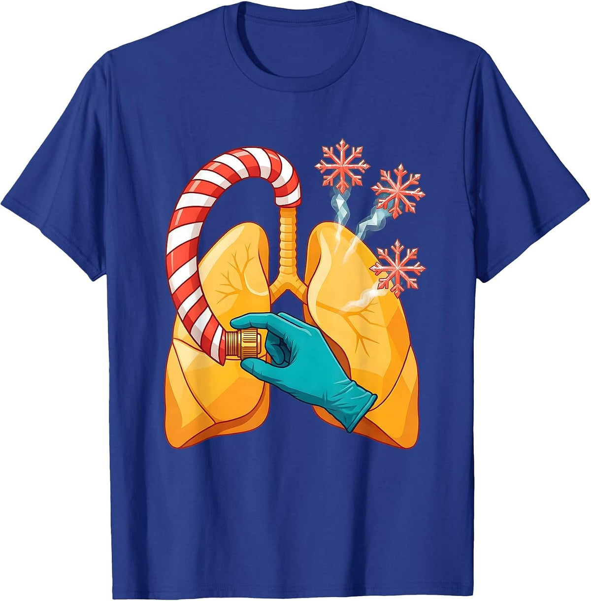Men's Candy Cane Breathing Circuit Respiratory Therapist Christmas T-Shirt - Royal Blue