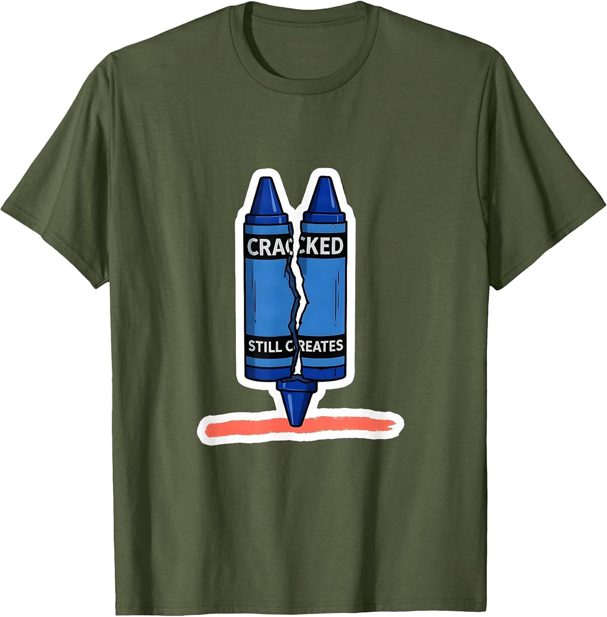 Men's Cracked Still Creates Inspirational Teacher Mental Health T-Shirt - Olive Green