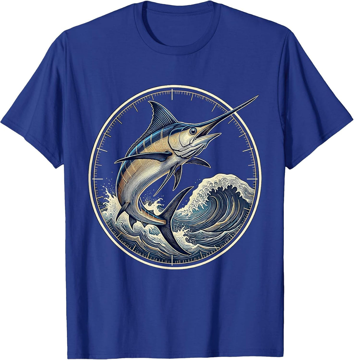Gulf of Mexico Jumping Marlin Wave Illustration T-Shirt - Royal Blue
