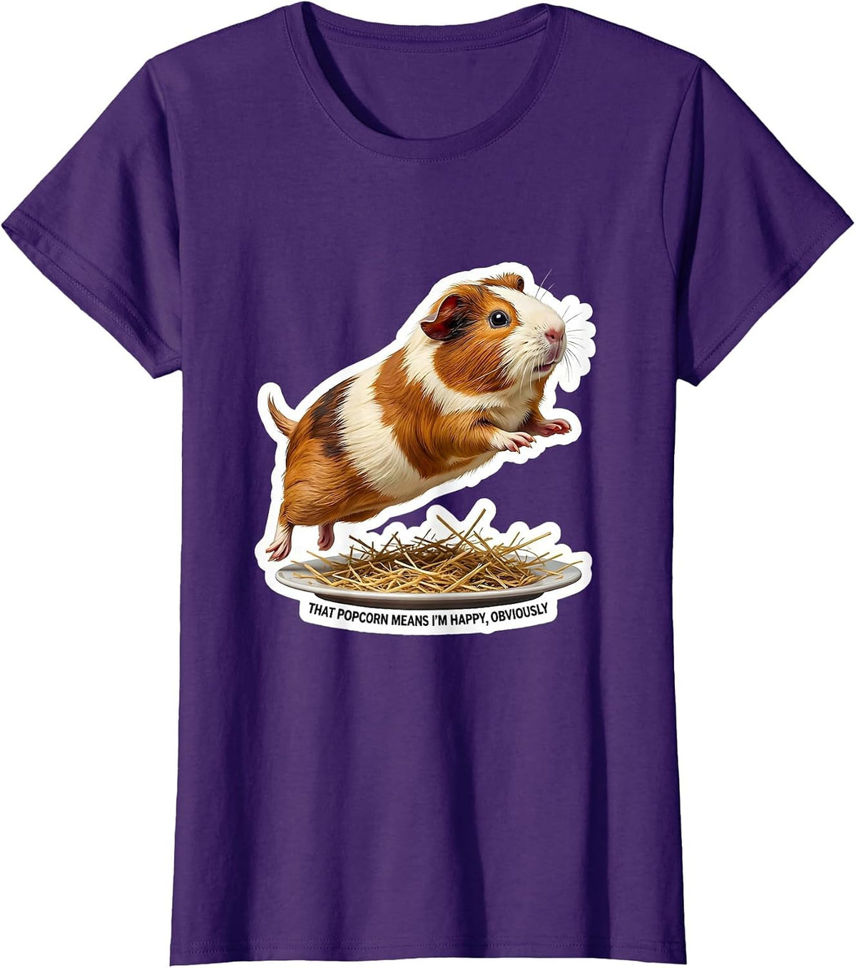 Women's That Popcorn Means I'm Happy, Obviously Funny Pig Lover T-Shirt - Purple