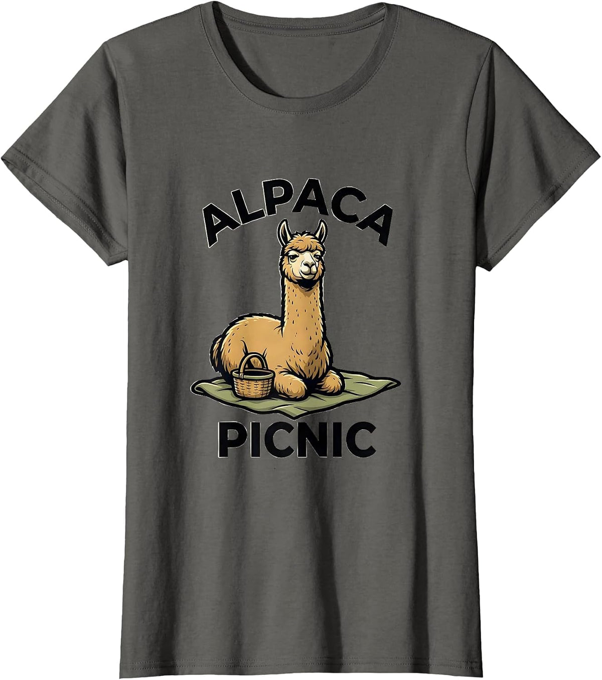 Women's Alpaca Picnic Funny Alpaca Lover Animal Humor Gift T-Shirt - Asphalt Grey