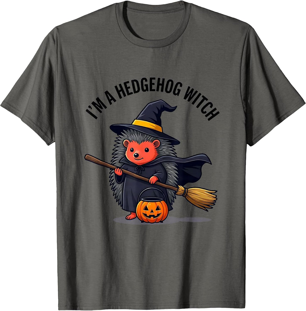 I'm A Hedgehog Witch Flat Vector Halloween Costume Men Women T-Shirt - Asphalt Grey