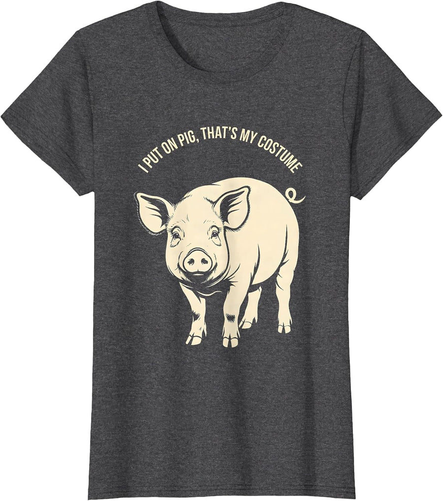 Women's I Put On Pig That's My Costume Funny Pig Lover Halloween T-Shirt - Dark Heather Grey