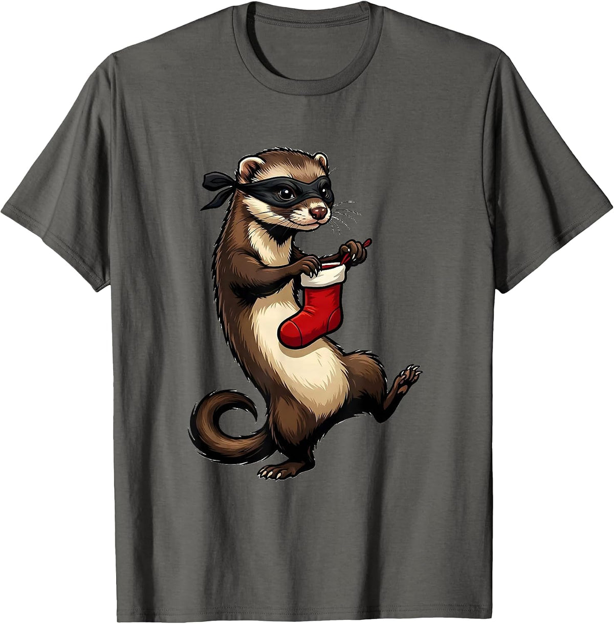 Men's Ferret War Dance Cartoon Ferret Lover Christmas T-Shirt - Asphalt Grey