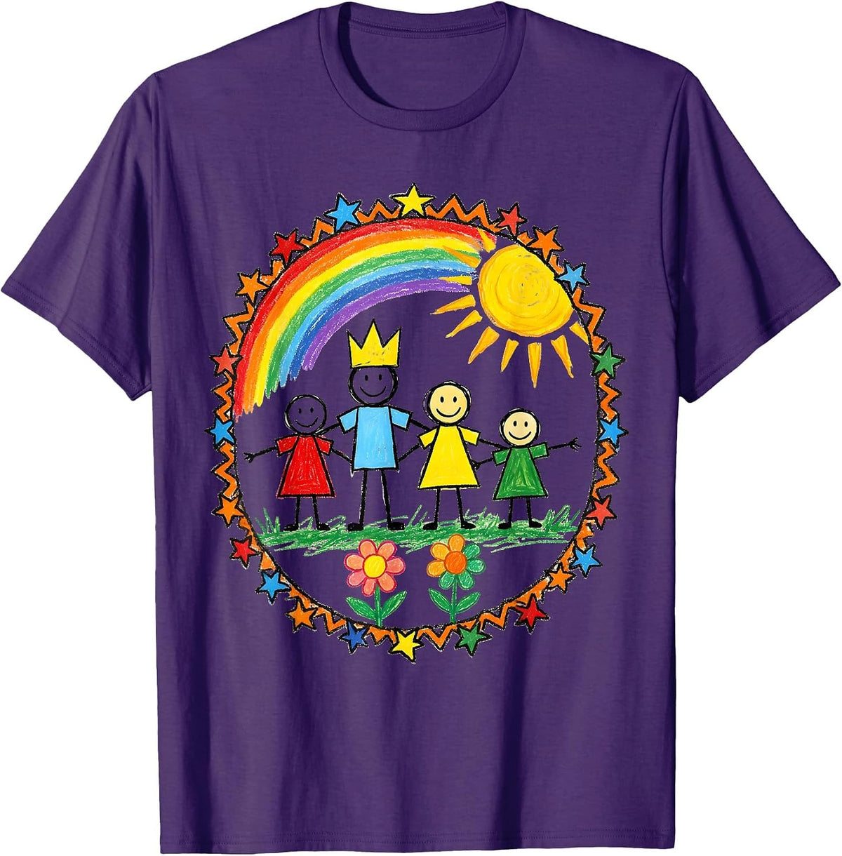 Men's Preschool Teacher Child Family Portrait Drawing T-Shirt - Purple