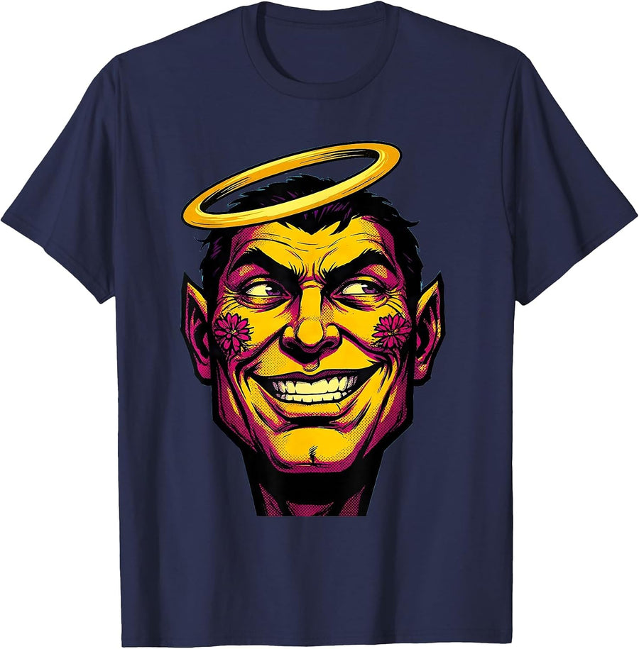 Rizz Em With The Tism Halo Smirk Graphic T-Shirt - Navy Blue