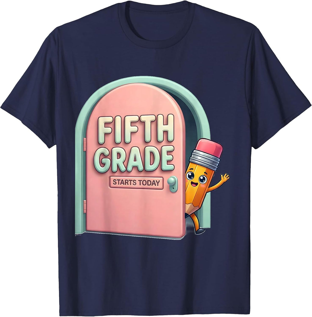 Men's Fifth Grade Starts Today Cute Kawaii Pencil Back to School T-Shirt - Navy Blue