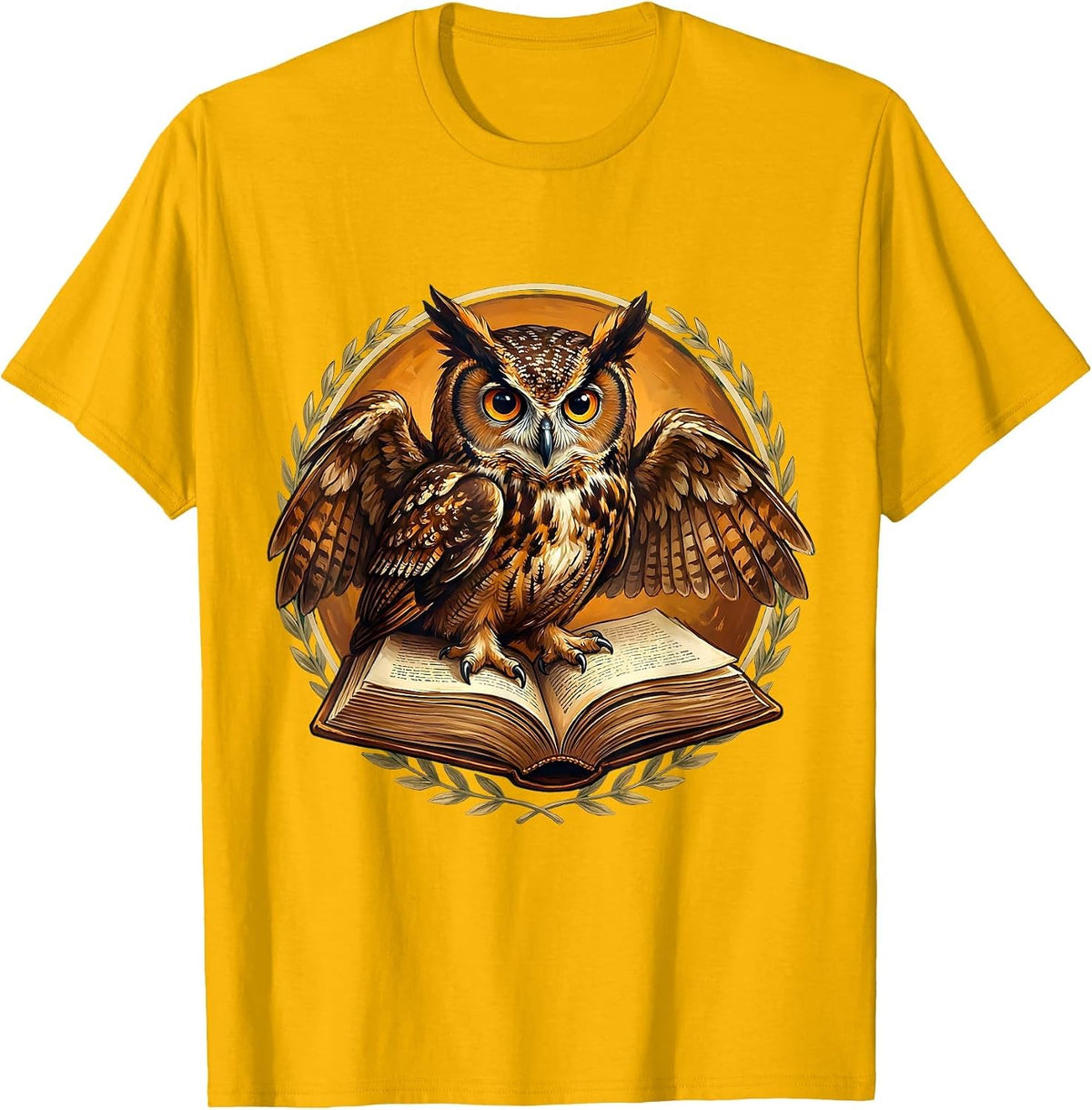 Owl on Textbook Teacher Life Graphic Design T-Shirt - Golden Yellow