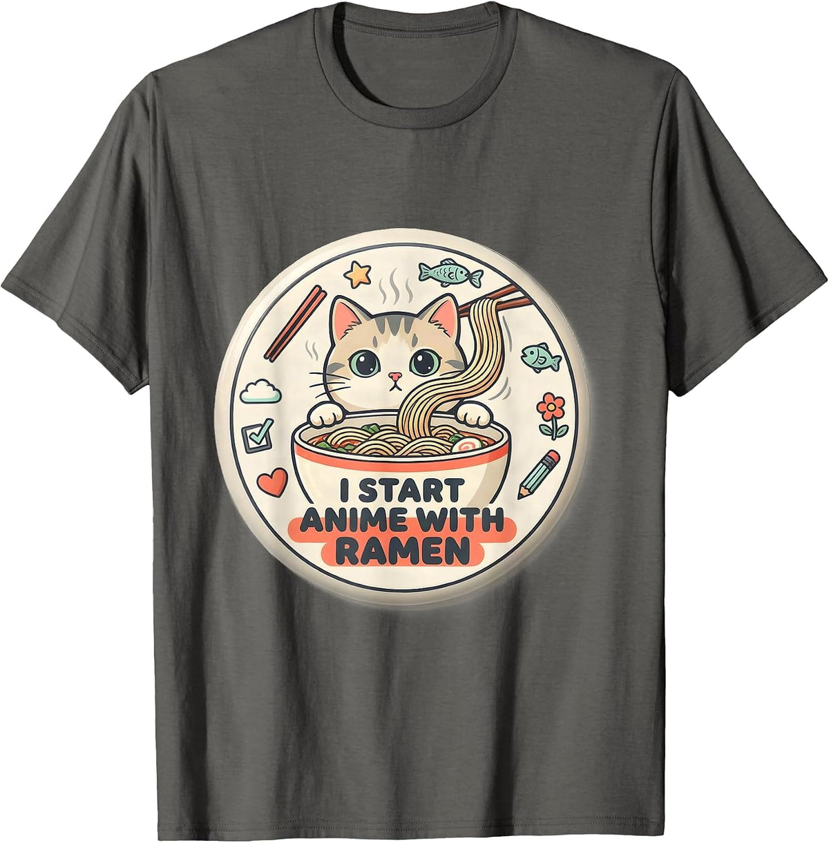 Men's I Start Anime With Ramen Kawaii Cat Ramen Anime Gift T-Shirt - Asphalt Grey
