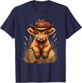 Highland Cow with Cowboy Hat Cute Rustic Country Art T-Shirt - Navy Blue