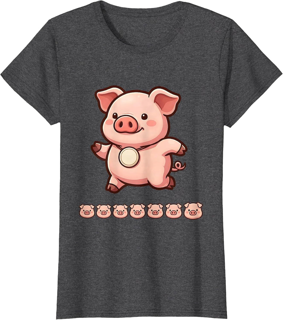 Women's Cute Piglet Kawaii Farm Animal Lover Halloween Costume T-Shirt - Dark Heather Grey