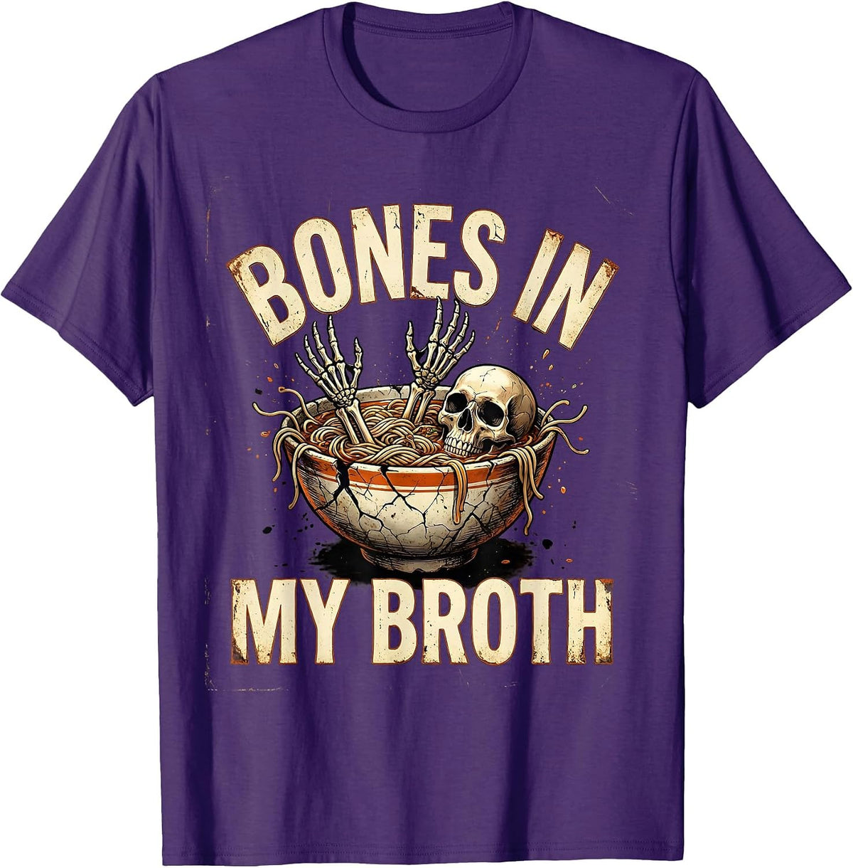 Men's Halloween Skeleton Ramen Noodle Bowl Bones Design T-Shirt - Purple