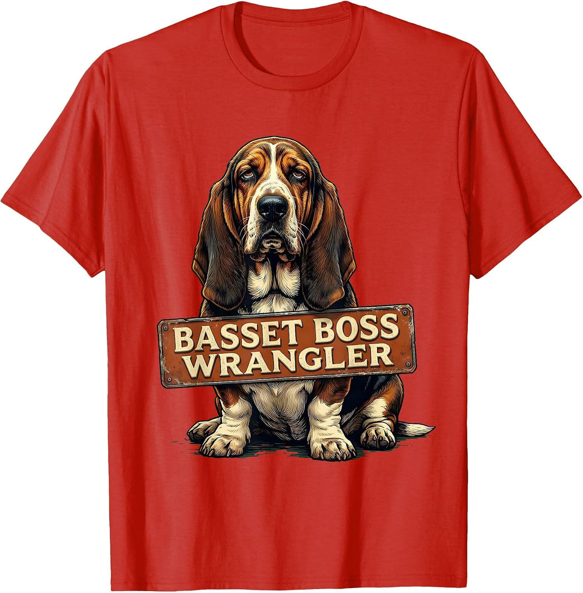 Men's Basset Boss Wrangler Vintage Funny Basset Hound Owner Gift T-Shirt - Red