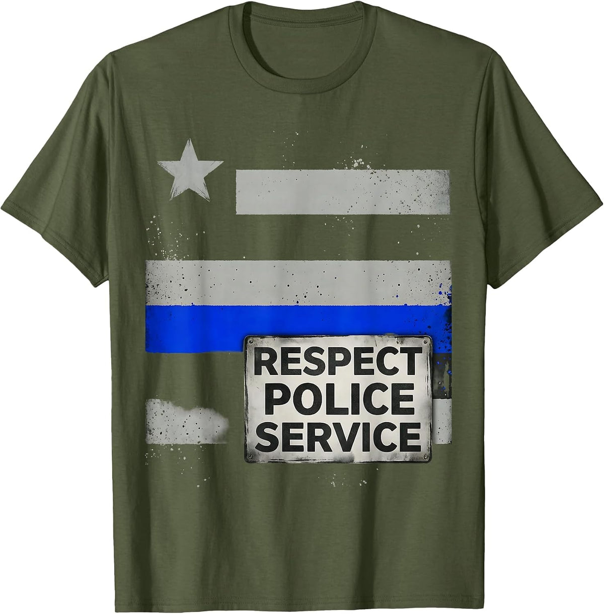 Respect Police Service Vintage Thin Blue Line Law T-Shirt - Olive Green