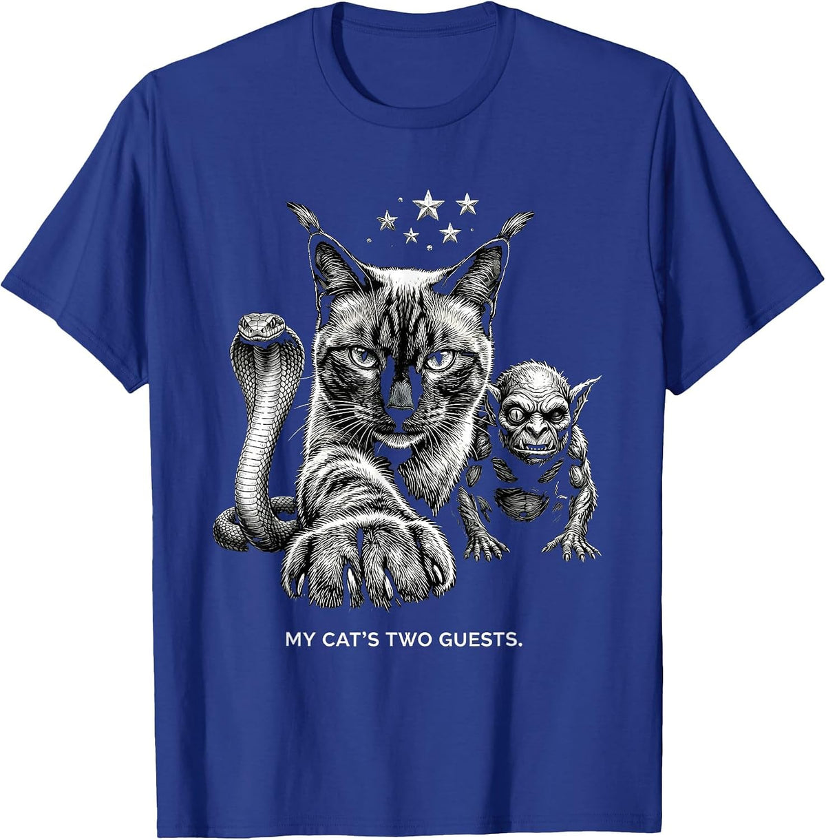 My Cat's Two Guests Funny Cat Lover Paranormal Humor T-Shirt - Royal Blue