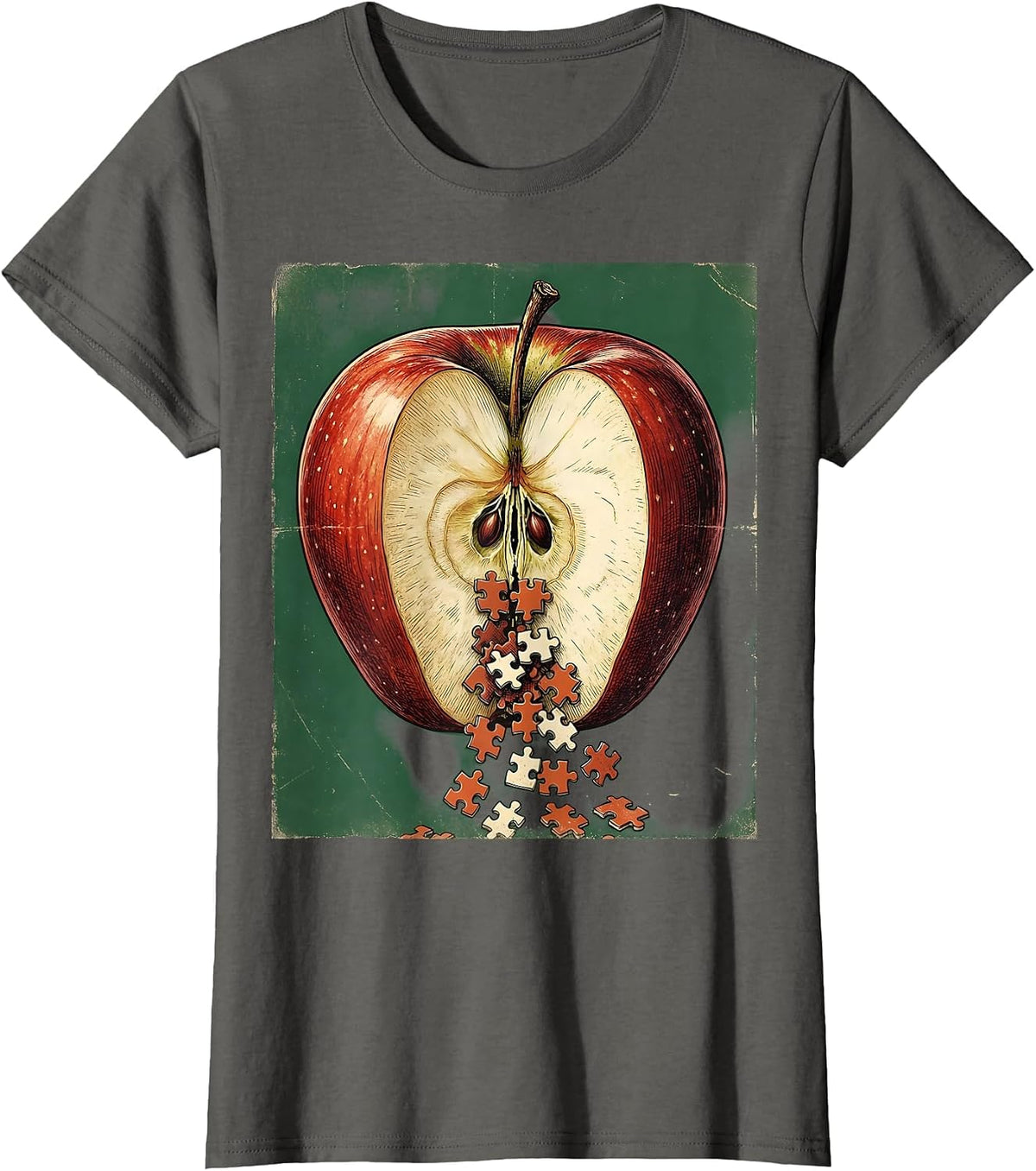 Women's Special Education Teacher Apple Puzzle Piece Graphic T-Shirt - Asphalt Grey