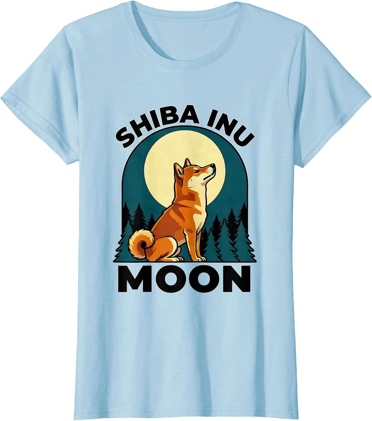 Women's Shiba Inu Moon Vintage Retro 90s Dog Breed Portrait T-Shirt - Baby Blue
