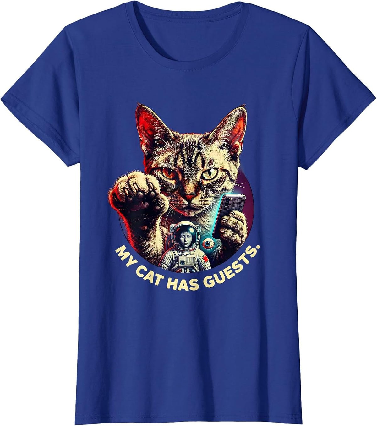 Women's My Cat Has Guests Pulp Cover Funny Cat Lover Novelty Gift T-Shirt - Royal Blue