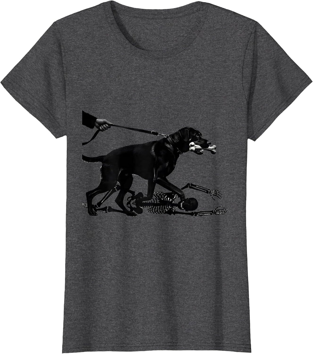 Women's Rhodesian Ridgeback Skeleton Chasing Halloween Dog Mom Humor T-Shirt - Dark Heather Grey