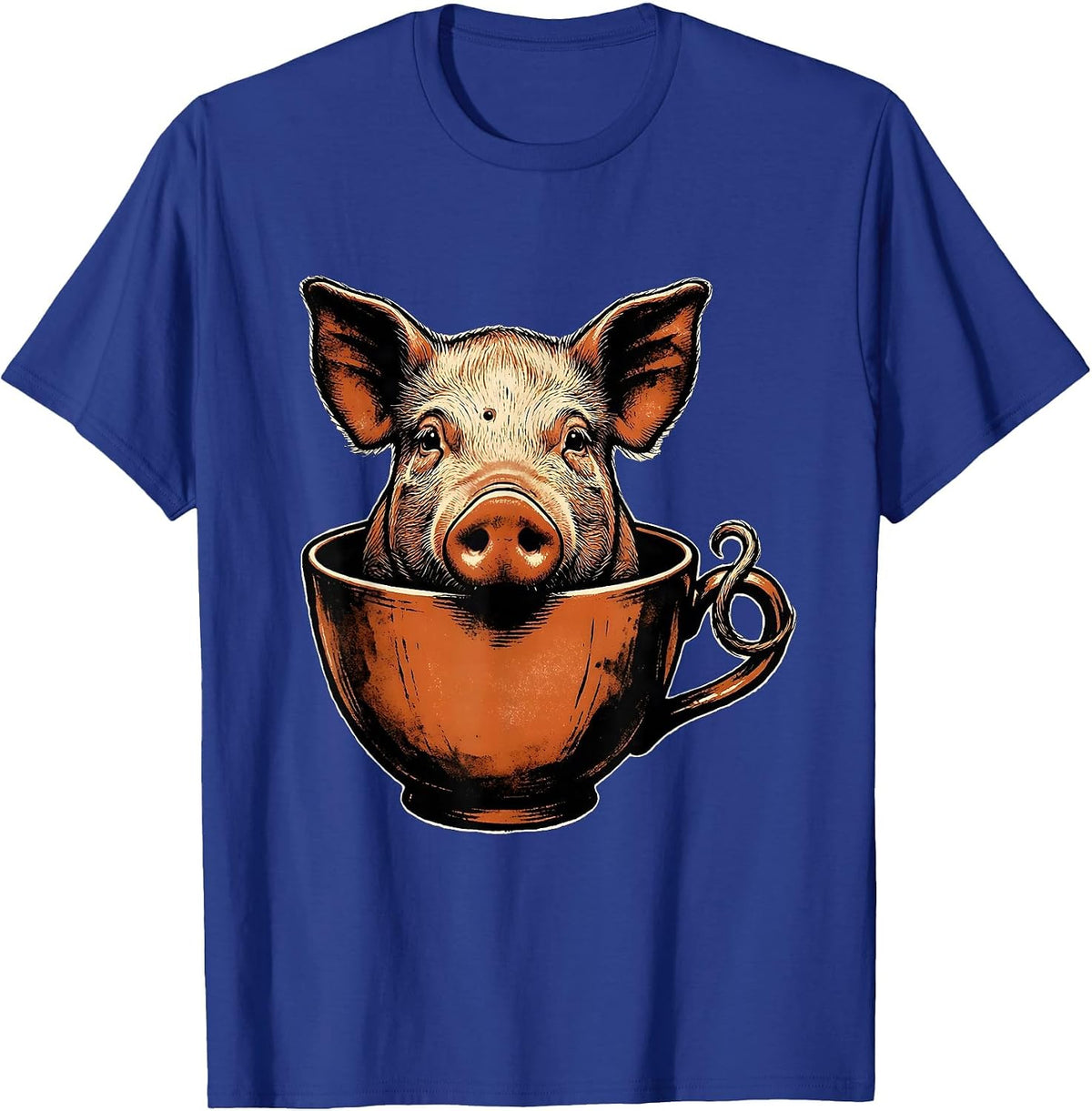 Pig In Teacup Rubber Stamp Funny Farm Animal Lover T-Shirt - Royal Blue