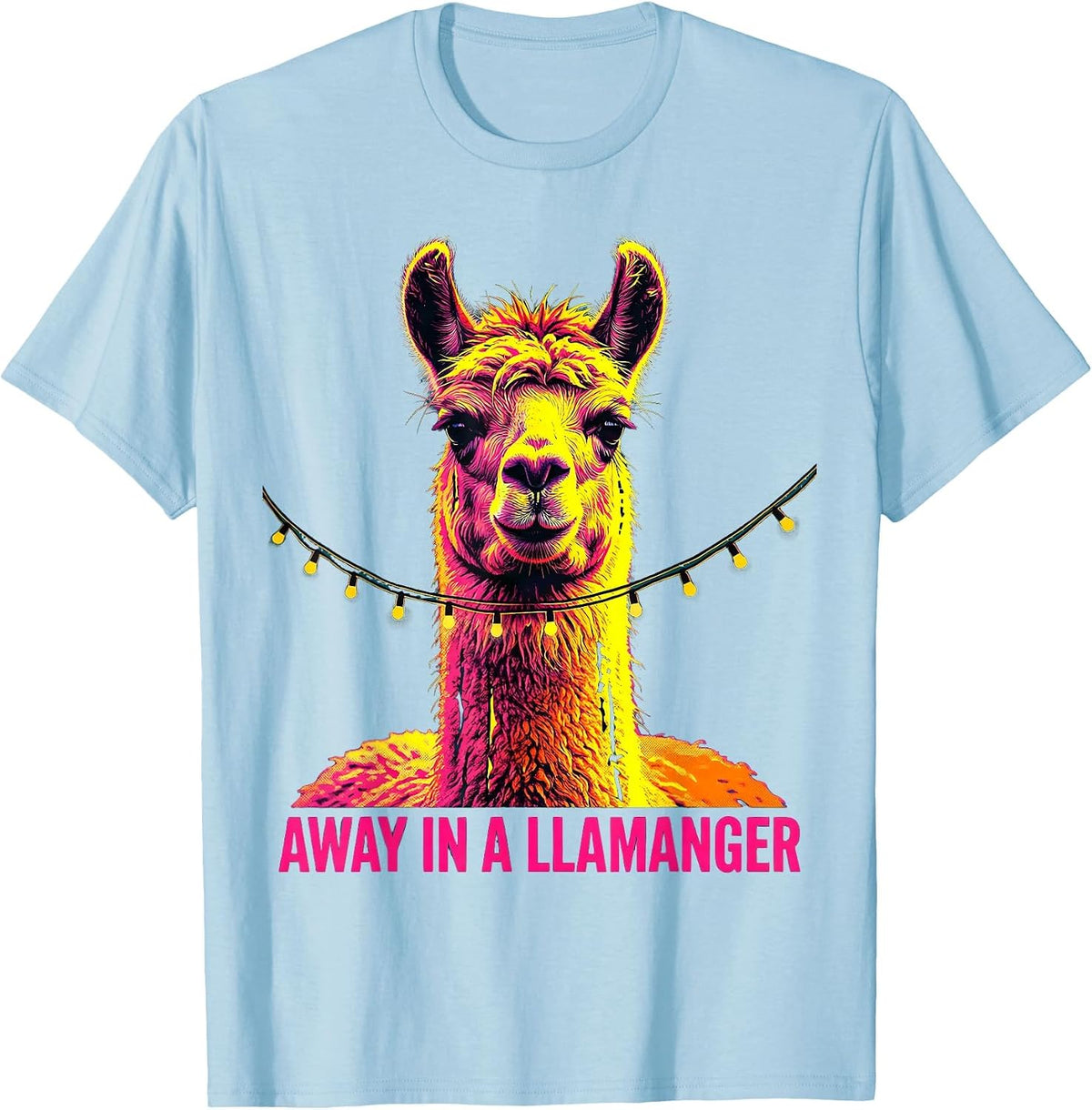Men's Away In A Llamanger Funny Llama Christmas Animal Lover T-Shirt - Baby Blue