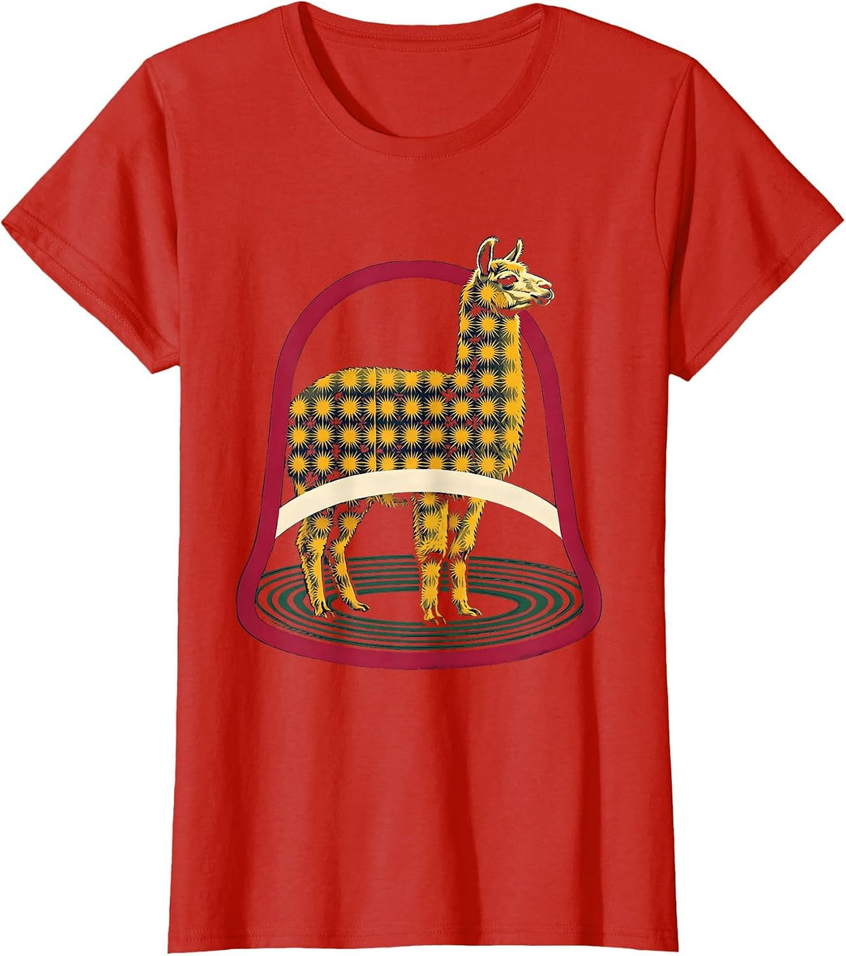 Llama Bell Starburst Christmas Funny Alpaca Lover Humor T-Shirt - Red