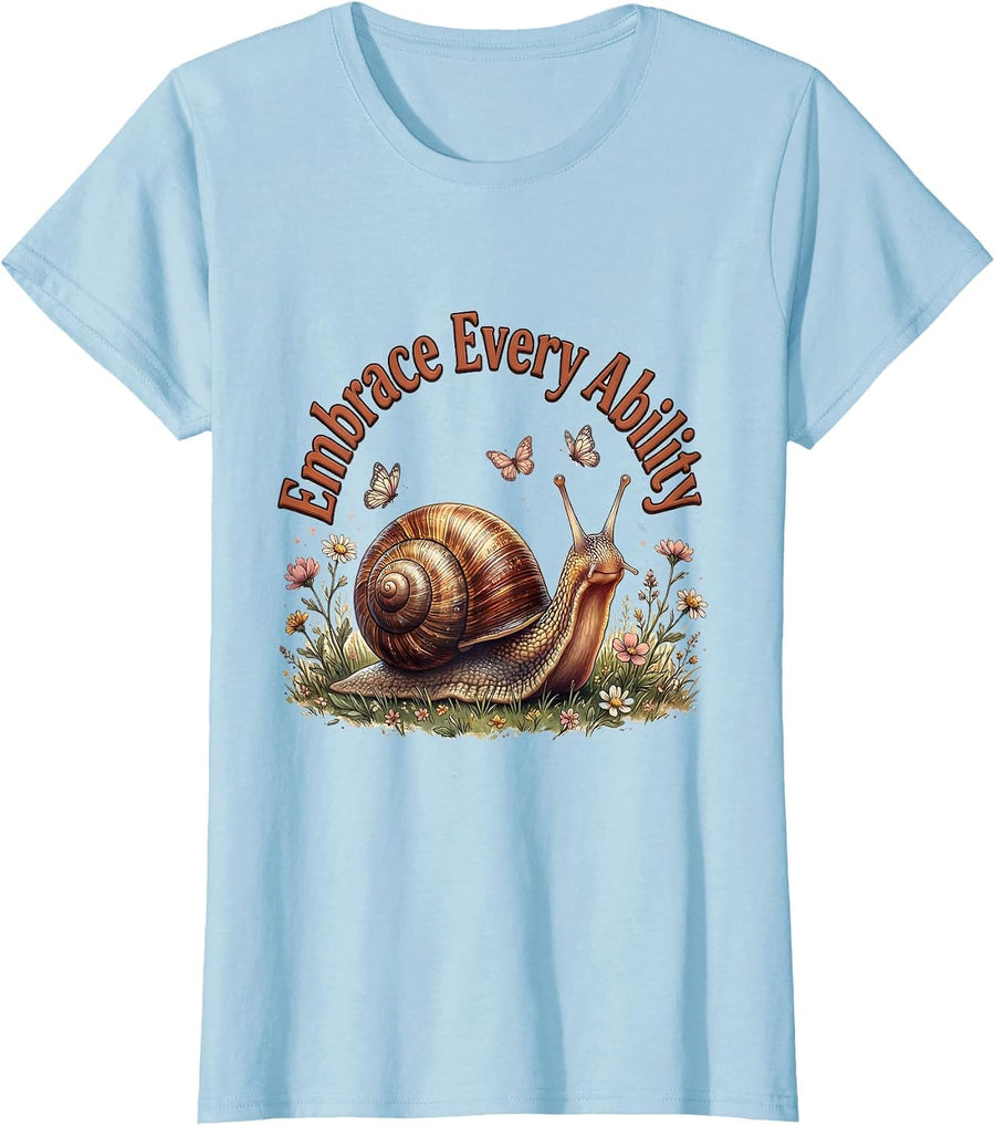 Women's Embrace Every Ability Down Syndrome Awareness Design T-Shirt - Baby Blue