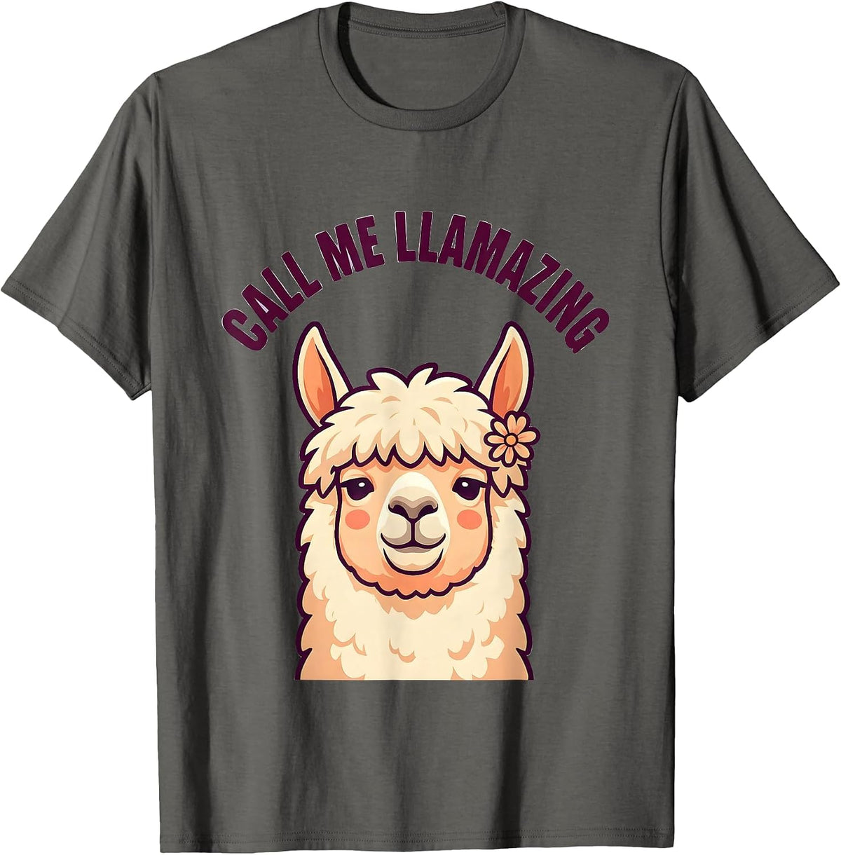 Call Me Llamazing Cute Kawaii Alpaca Pun Novelty Humor T-Shirt - Asphalt Grey