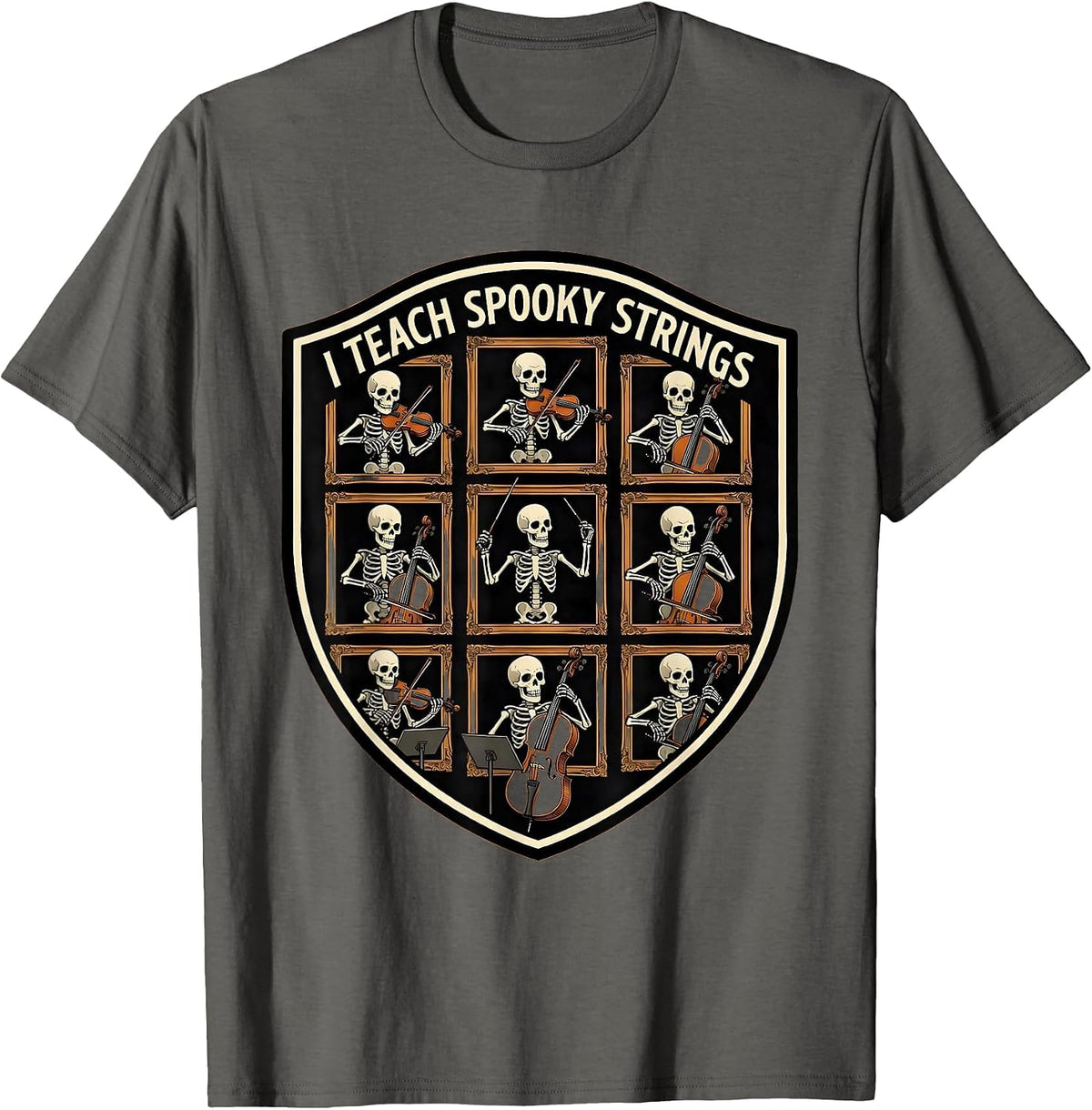 Men's I Teach Spooky Strings Funny Music Teacher Halloween Ghost T-Shirt - Asphalt Grey