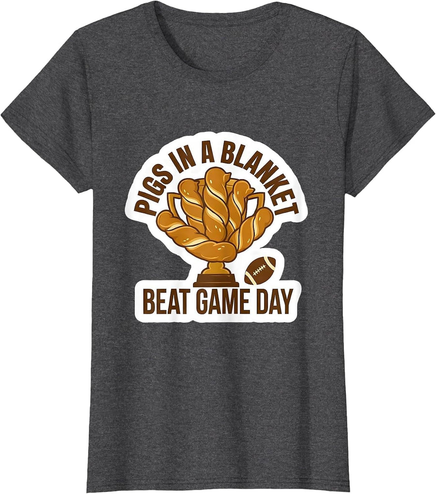 Women's Pigs In A Blanket Beat Game Day Funny Football Food Humor T-Shirt - Dark Heather Grey