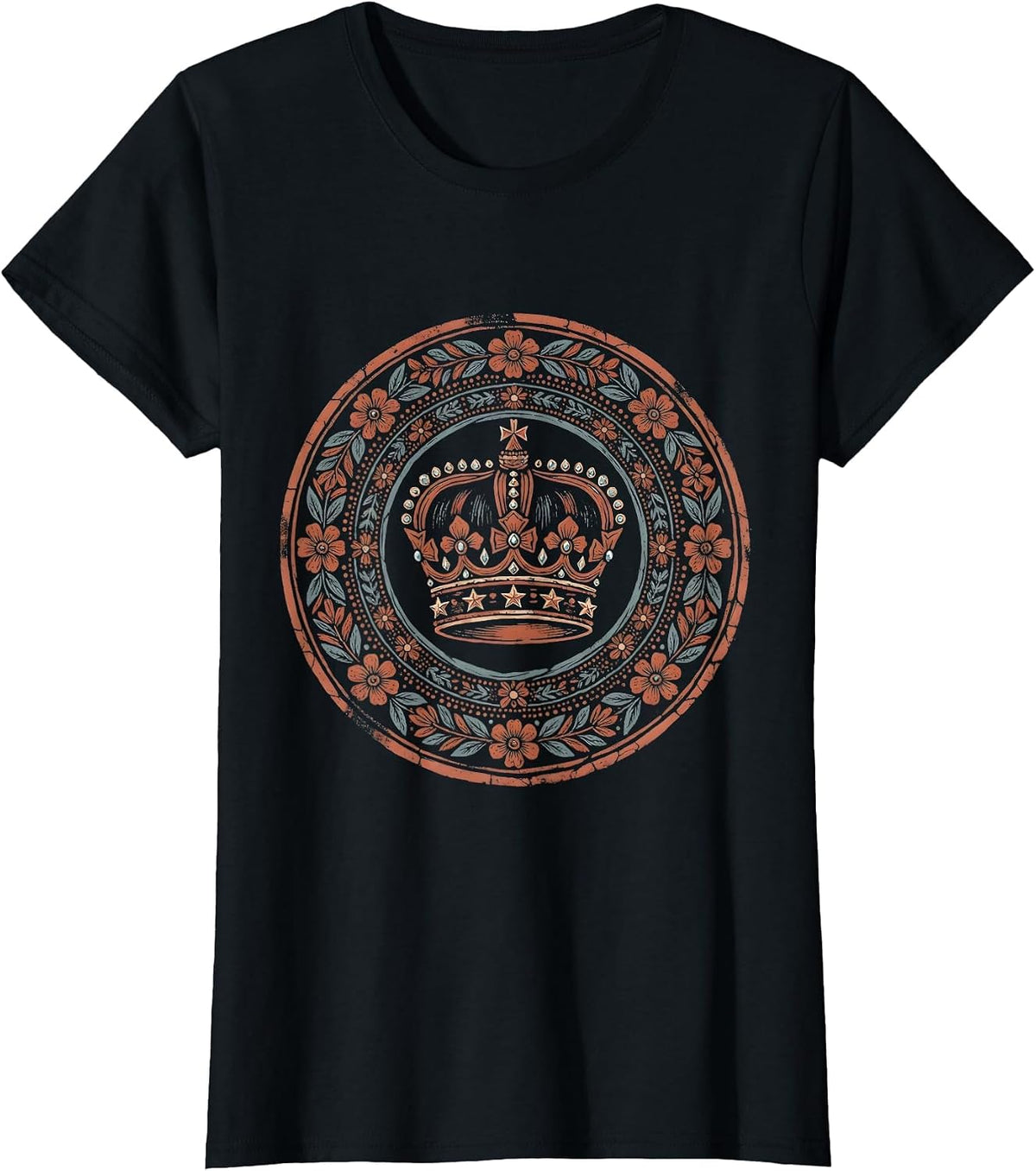 Red White and Blue Crown with Gems and Stars T-Shirt - Black