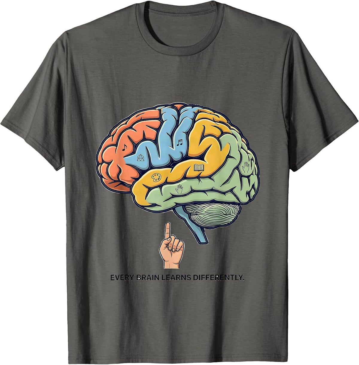 Every Brain Learns Differently Special Ed Teacher T-Shirt - Asphalt Grey