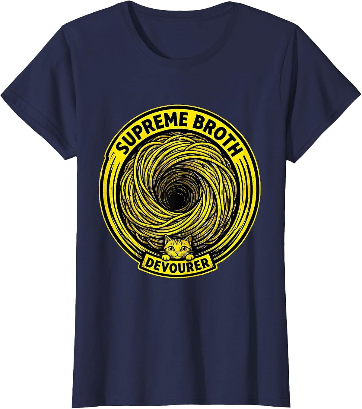 Women's Supreme Broth Devourer Funny Cat Ramen Anime Kawaii Gift T-Shirt - Navy Blue