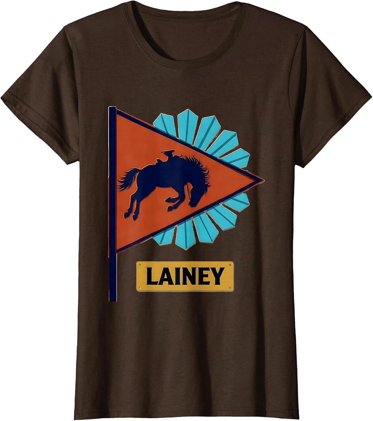 Women's Lainey Western Cowgirl Personalized Name Girl Rodeo Pennant T-Shirt - Brown