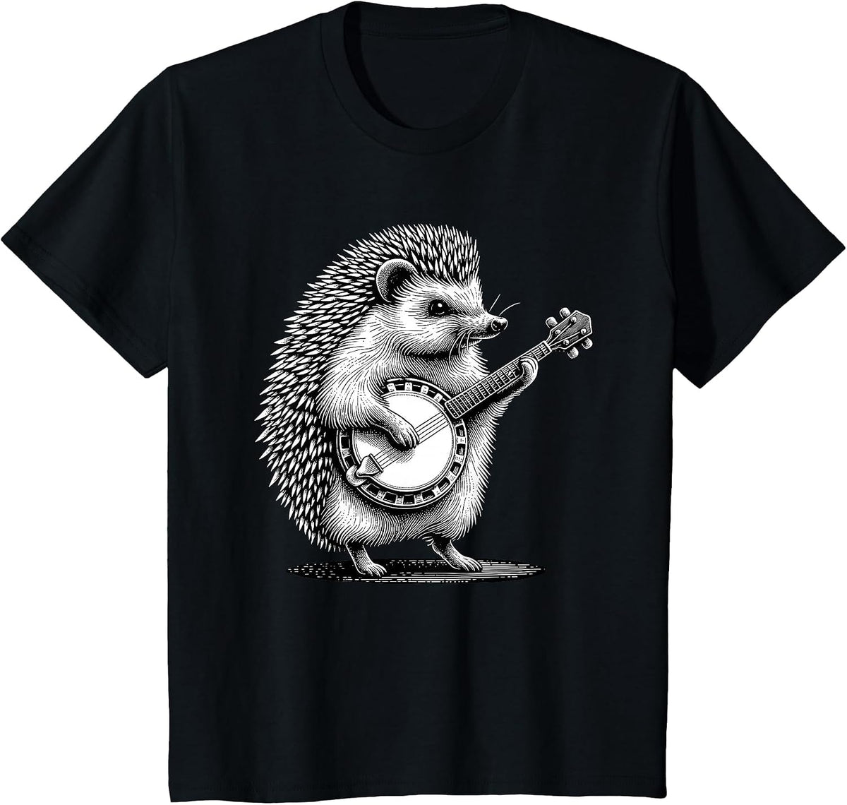 Hedgehog Playing Banjo Marching Band Musician Instrument T-Shirt - Black