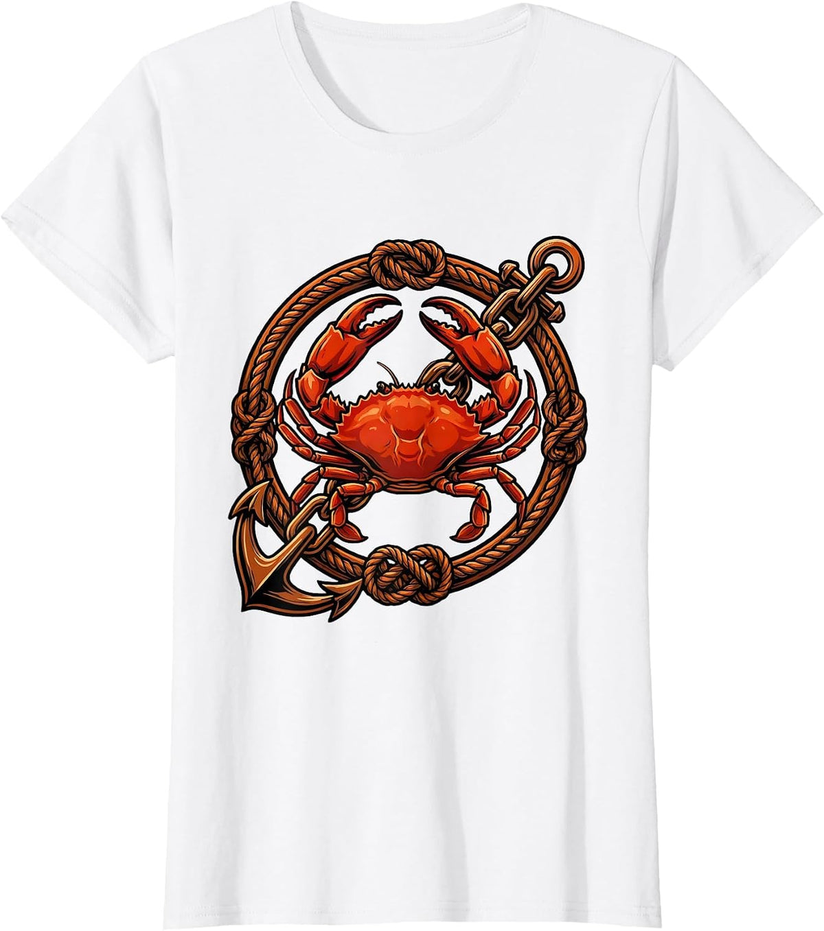 Women's Crab and Rusty Anchor Chain Nautical Graphic T-Shirt - White