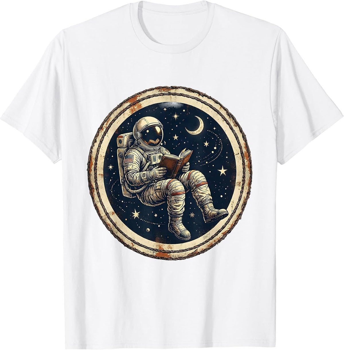 Men's Astronaut Reading in Space Illustration T-Shirt - White
