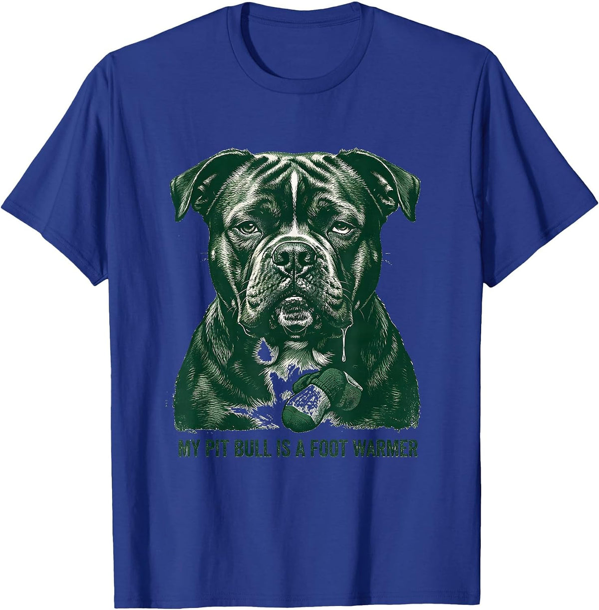 Men's My Pit Bull Is A Foot Warmer Funny Pitbull Dog Mom Humor T-Shirt - Royal Blue