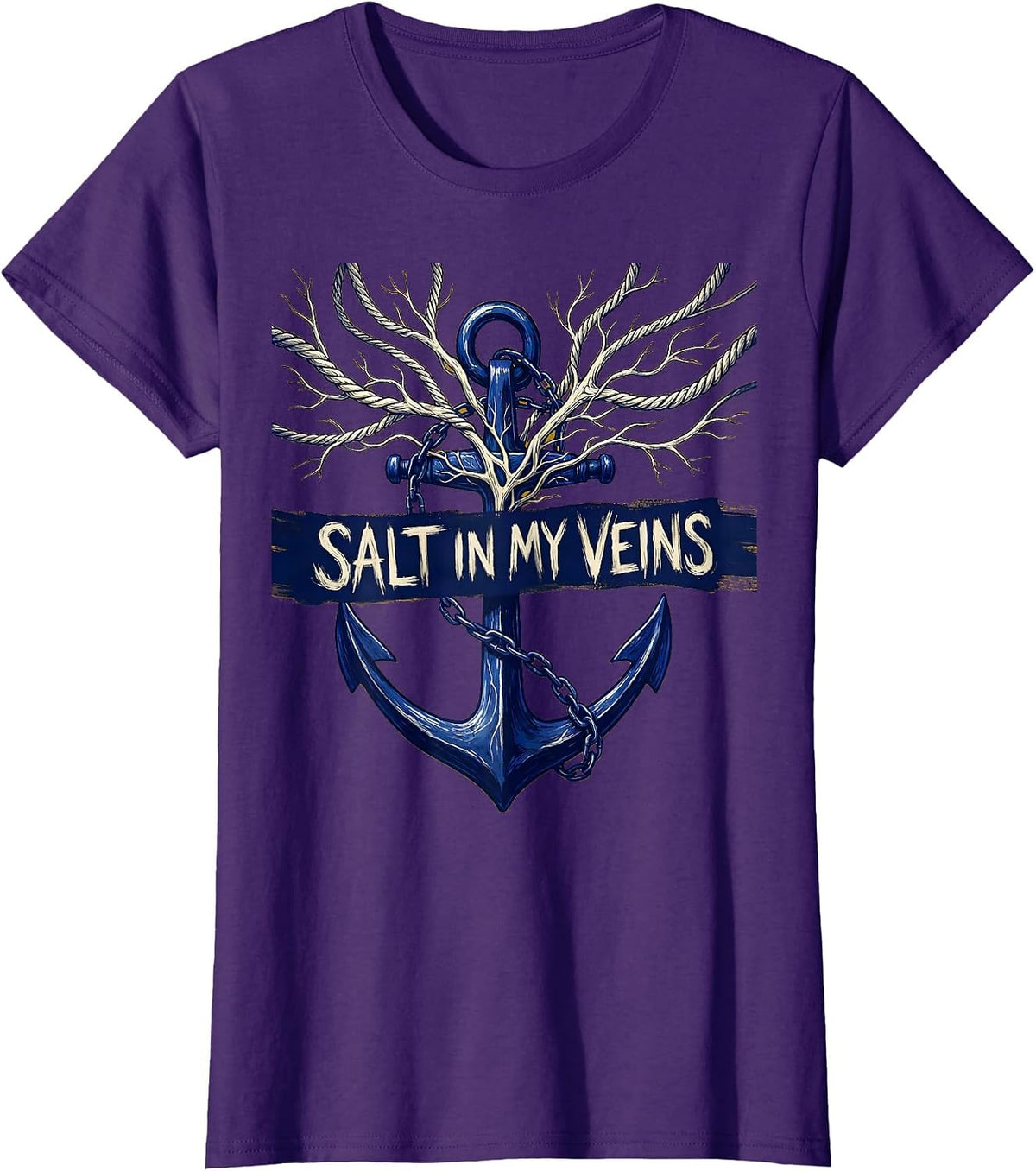 Women's Salt In My Veins Sailor Nautical Design T-Shirt - Purple