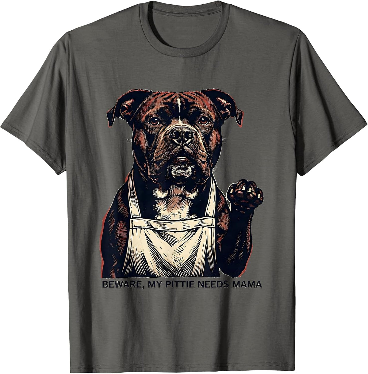 Men's Beware, My Pittie Needs Mama Funny Pitbull Dog Mom Humor T-Shirt - Asphalt Grey