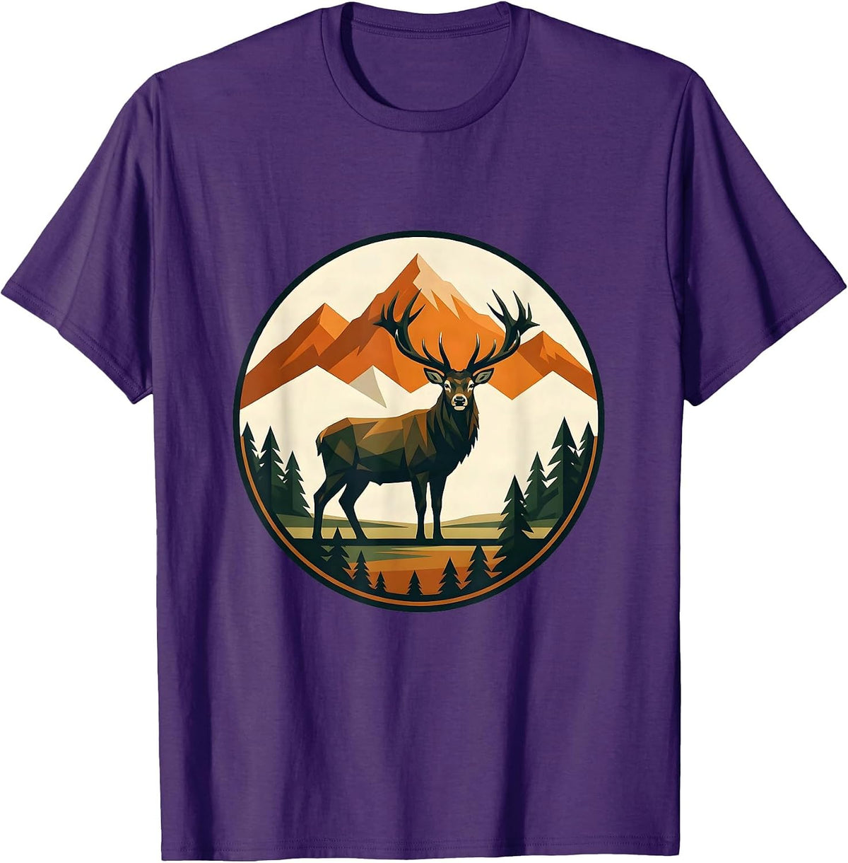 Colorado Elk Alpine Meadow Illustration T-Shirt - Purple