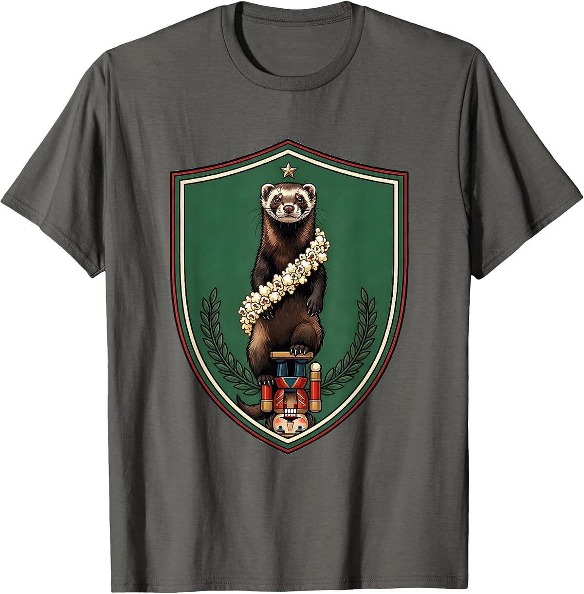 Ferret Crest Emblem Funny Ferret Lover Gift T-Shirt - Asphalt Grey