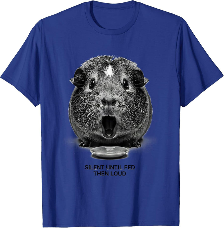 Silent Until Fed, Then Loud Funny Guinea Pig Pet Lover Humor T-Shirt - Royal Blue