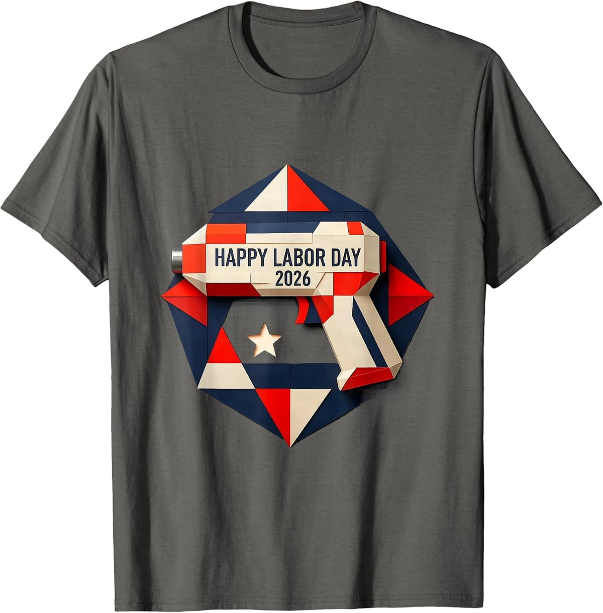 Men's Happy Labor Day 2026 Patriotic Union Pride Quilt Block T-Shirt - Asphalt Grey